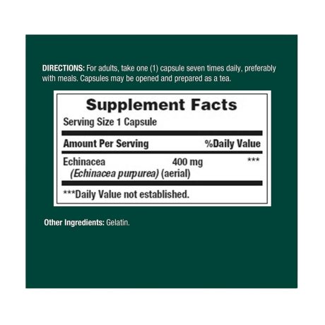 Nature's Bounty Echinacea Supplement Facts