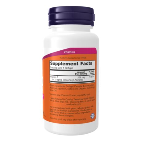 Now Vitamin E-400 D-Alpha Tocopheryl 268mg 100 SoftGels Info
