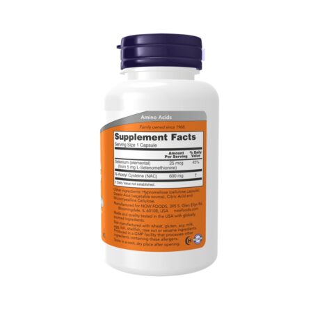 NAC Now 600mg 100 Capsules Supplement Facts