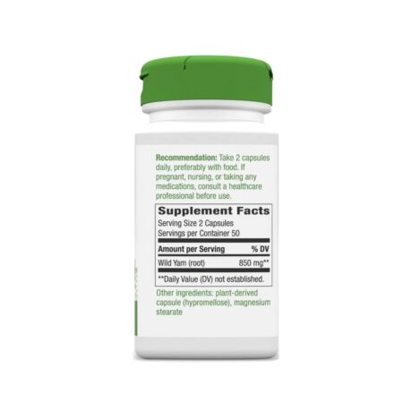 Nature's Way Wild Yam 425mg Per Capsule, 100 Capsules Supplement Facts