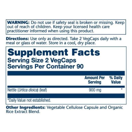 Solaray Nettle Leaf 450mg 180 Veg Caps Supplement Facts