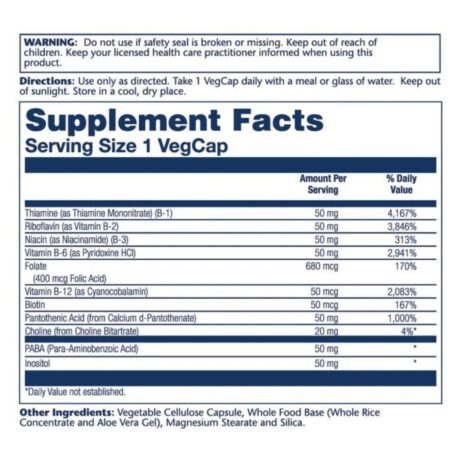 Solaray Vitamin B Complex 50mg 50 Veg Caps Supplement Facts