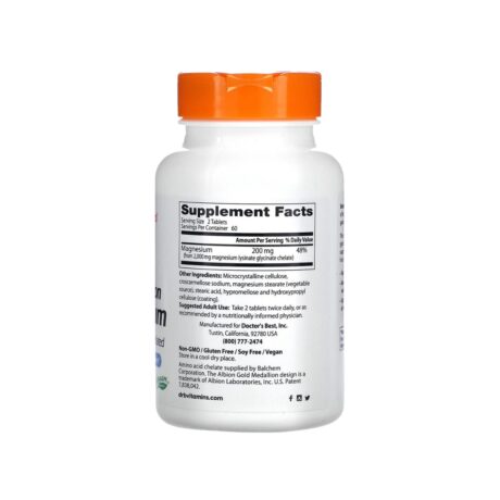 Doctors Best Magnesium Lysinate Glycinate 100 mg 120 Tablets Ingredients