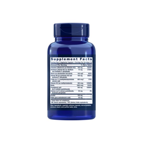 Life Extension BioActive Complete B Complex Mythl 60 Veg Caps Supplement Facts