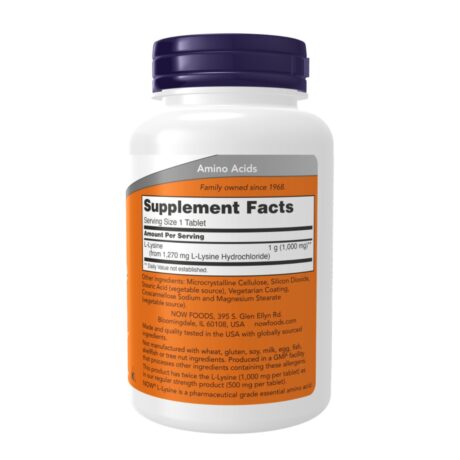 Now L-Lysine Double Strength 1000mg Tablets 100 Tablets Supplement Facts