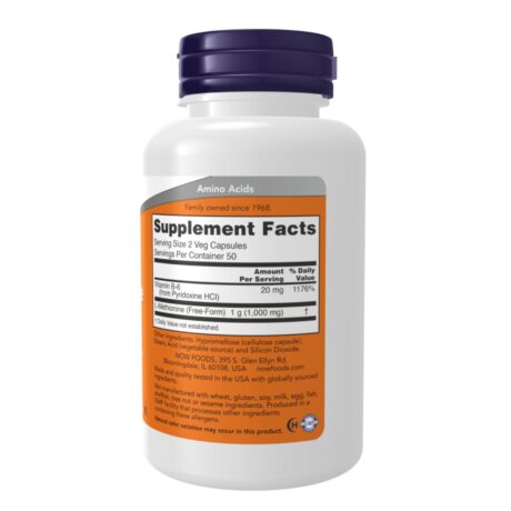 Now L-Methionine 500mg 100 Veg Caps Facts