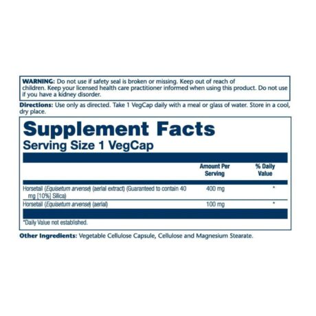 Solaray Horsetail Aerial Extract 400mg 60 Veg Caps Supplement Facts