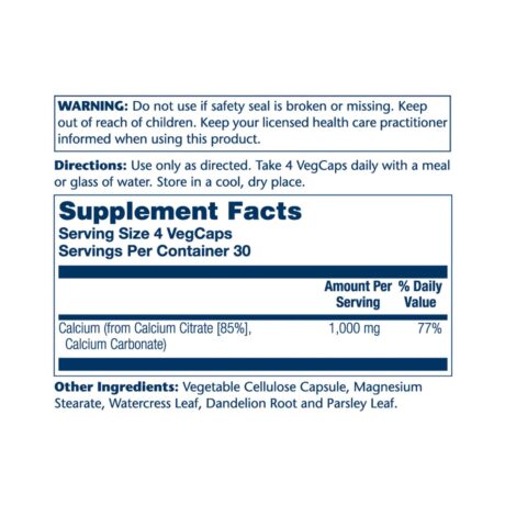 Solaray Calcium Citrate 1000mg 120 Veg Caps info
